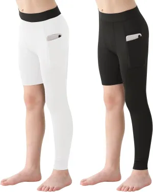 2 Pack Boys Youth One Leg 3/4 Compression Pants Tights for Basketball Running Capris Gym Athletic Base Layer Leggings