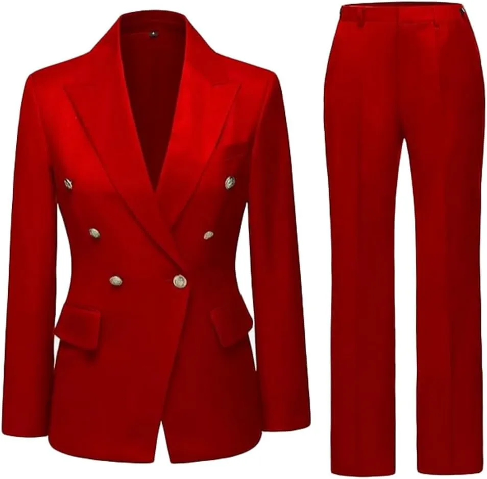 2 PC Double Breasted Pants Suit for Women Notch Lapel Office Lady Suit for Work Business Suit Prom Suit