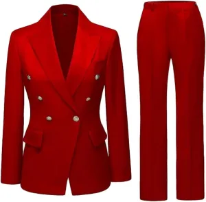 2 PC Double Breasted Pants Suit for Women Notch Lapel Office Lady Suit for Work Business Suit Prom Suit