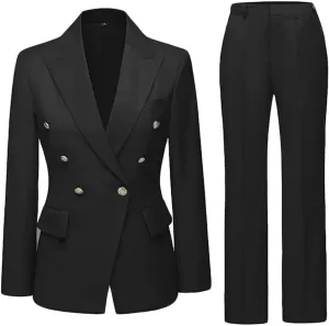 2 PC Double Breasted Pants Suit for Women Notch Lapel Office Lady Suit for Work Business Suit Prom Suit