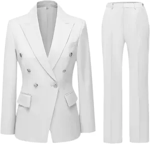 2 PC Double Breasted Pants Suit for Women Notch Lapel Office Lady Suit for Work Business Suit Prom Suit