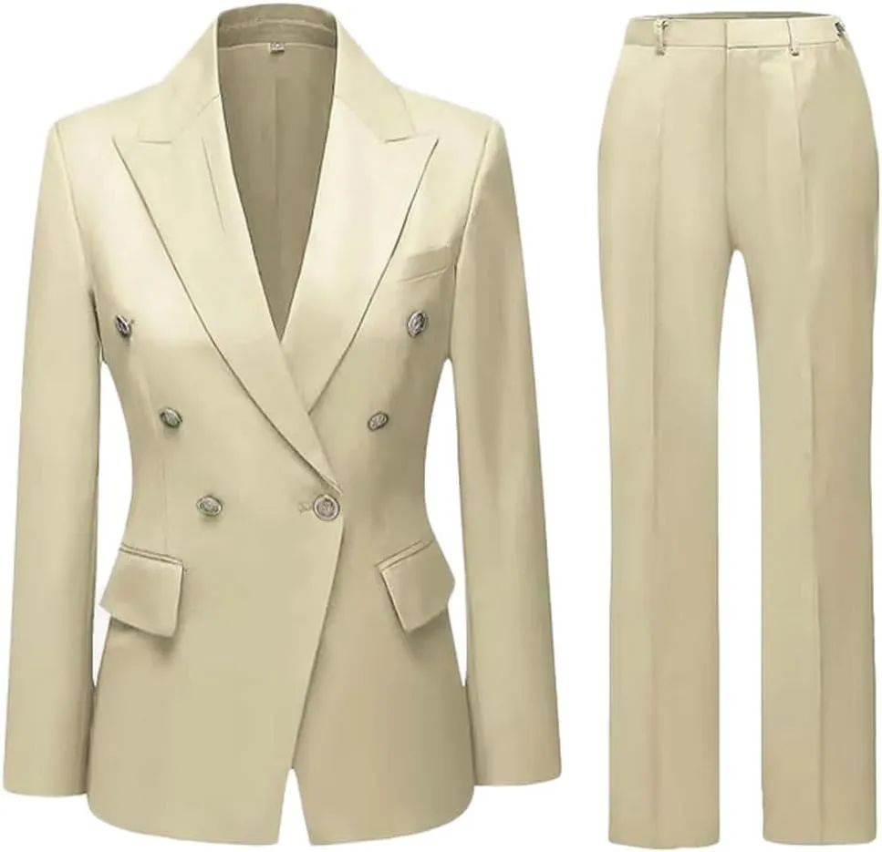 2 PC Double Breasted Pants Suit for Women Notch Lapel Office Lady Suit for Work Business Suit Prom Suit