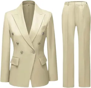 2 PC Double Breasted Pants Suit for Women Notch Lapel Office Lady Suit for Work Business Suit Prom Suit