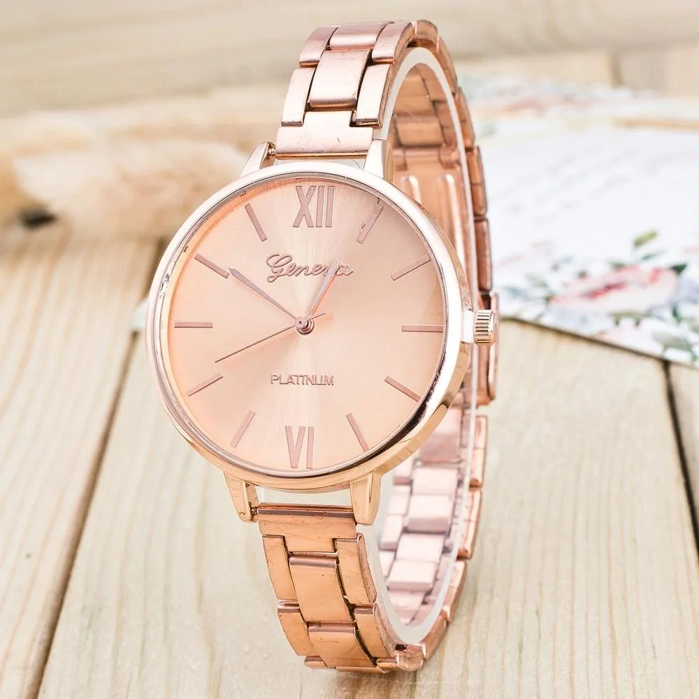 2 Pcs Women Large Dial Stainless Steel Fine Strap Quartz Watch