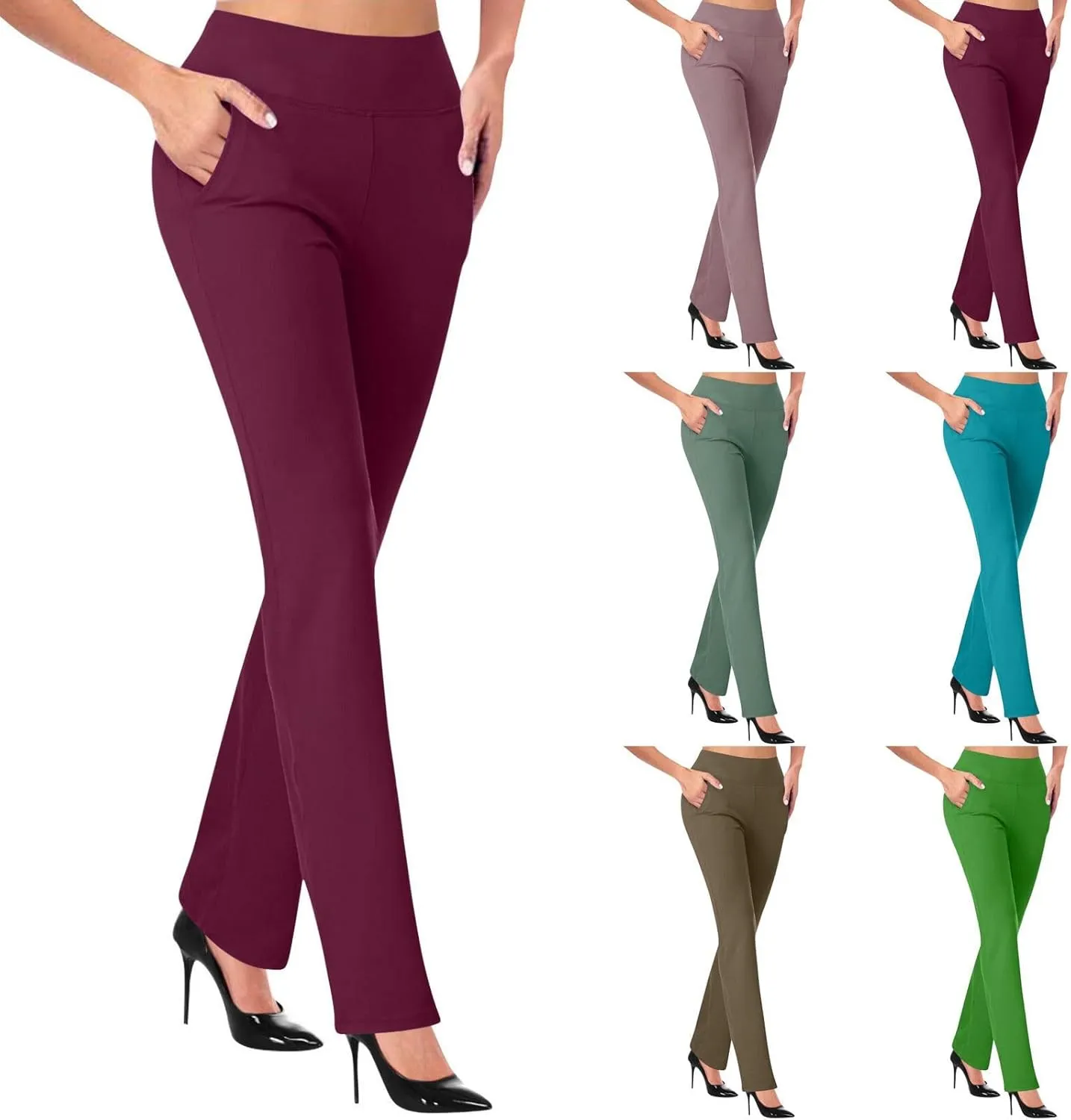 2024 Work Pants Women High Waist Dress Pant Business Casual Outfits 4 Way Stretch Bootleg Yoga Pants Workout Slacks