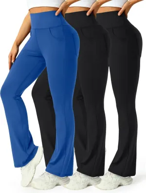 3 Packs Womens High Waist Flare Pants-Flare Yoga PantsYoga Pants with Pockets - High Waist and Wide Leg
