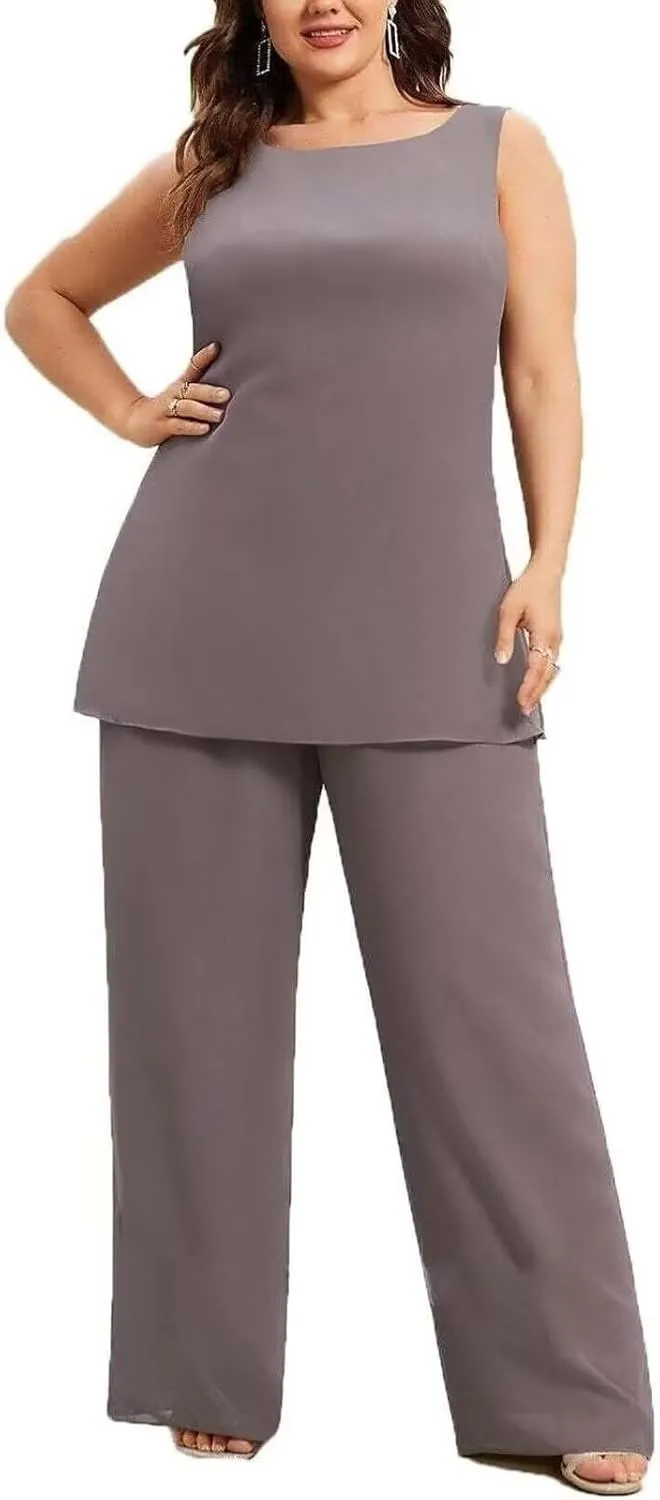3 Pieces Chiffon Mother of The Bride Pant Suits Plus Size for Women Wedding Formal Outfit Set Evening Gown