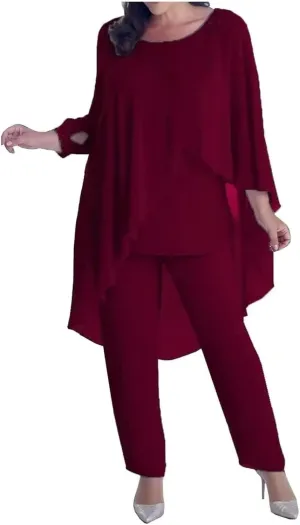 3 Pieces Mother of The Bride Dresses Pant Suits for Wedding with Beaded 3/4 Sleeve Cloak Evening Gowns 2023