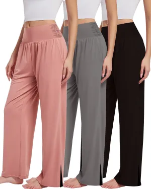 3PACK Womens Wide Leg Yoga Pants High Waisted Adjustable Tie Knot Joggers Loose Yoga Sweatpants Comfy Lounge Pajama