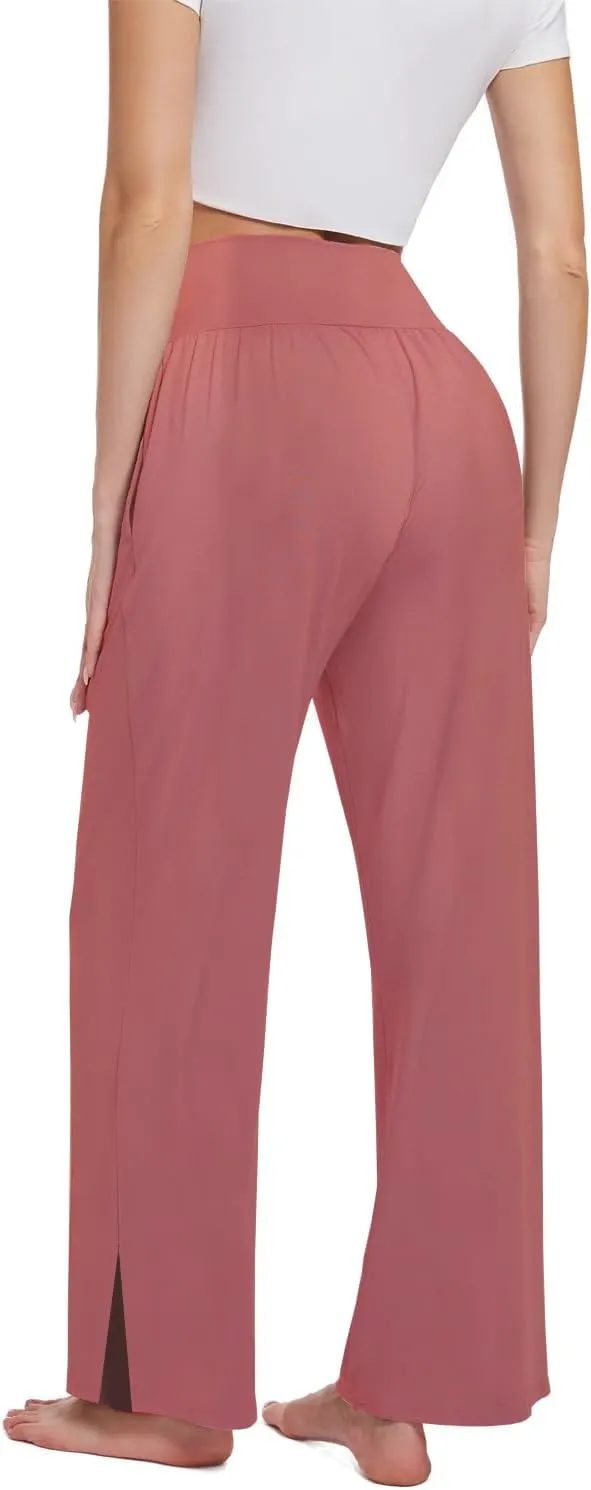 3PACK Womens Wide Leg Yoga Pants High Waisted Adjustable Tie Knot Joggers Loose Yoga Sweatpants Comfy Lounge Pajama