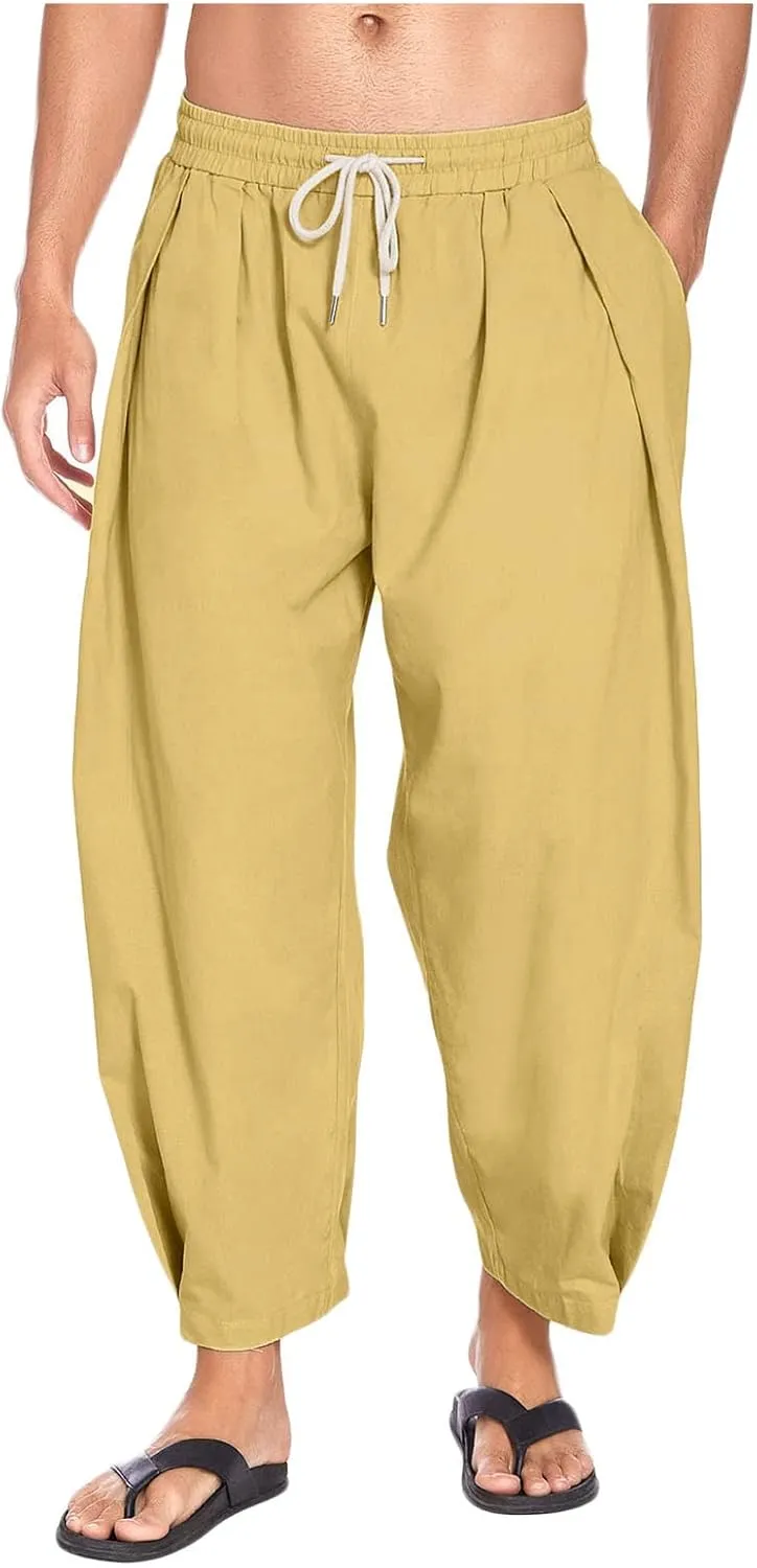 AAPAH Spring Summer Men Linen Harem Pants Streetwear Loose Joggers Causal Male Beach Trousers Yoga