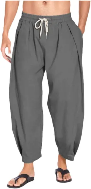 AAPAH Spring Summer Men Linen Harem Pants Streetwear Loose Joggers Causal Male Beach Trousers Yoga