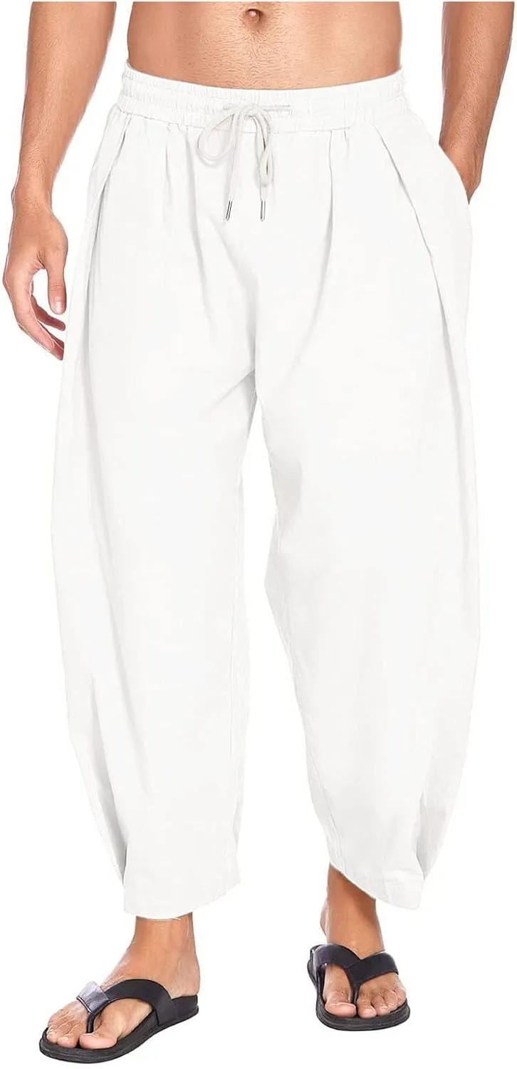 AAPAH Spring Summer Men Linen Harem Pants Streetwear Loose Joggers Causal Male Beach Trousers Yoga