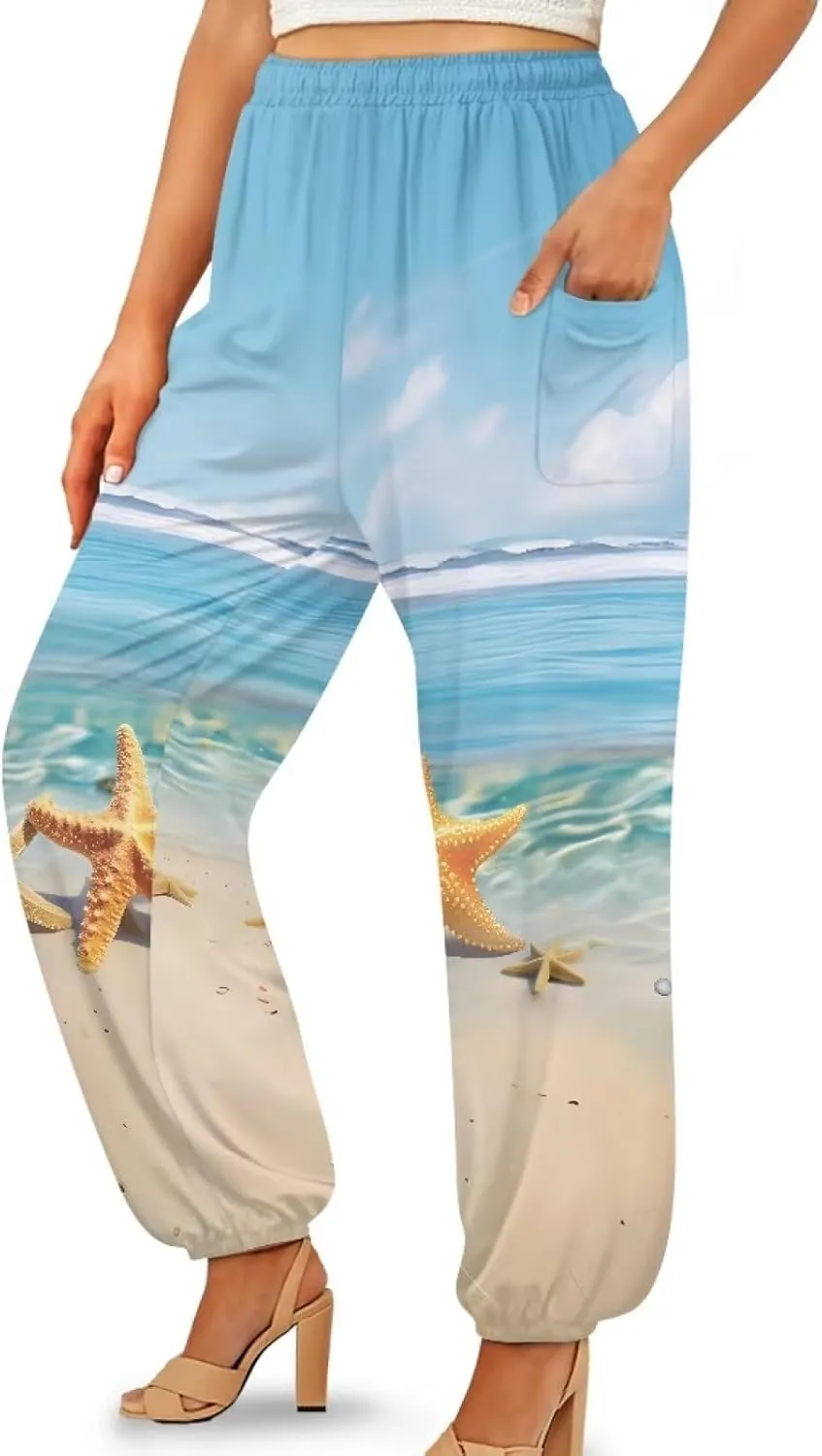 AFPANQZ Woman Bohemian Pants for Summer Gym Yoga Sport Plus Size Workout Sweatpant with Pocket S-4XL