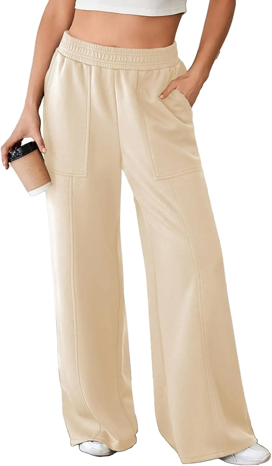 Aleumdr Women's Wide Leg Sweatpants Elastic High Waisted Long Pants Casual Loose Yoga Pants with Pockets 2025