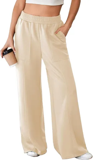 Aleumdr Women's Wide Leg Sweatpants Elastic High Waisted Long Pants Casual Loose Yoga Pants with Pockets 2025