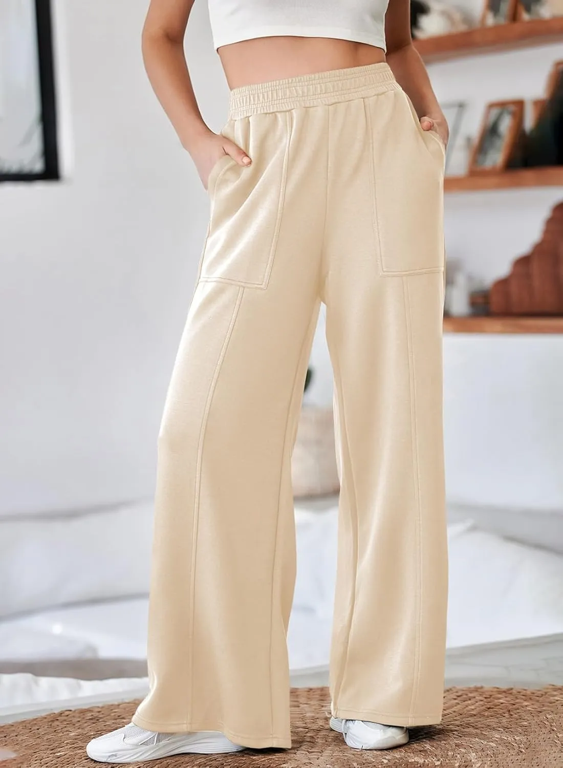Aleumdr Women's Wide Leg Sweatpants Elastic High Waisted Long Pants Casual Loose Yoga Pants with Pockets 2025