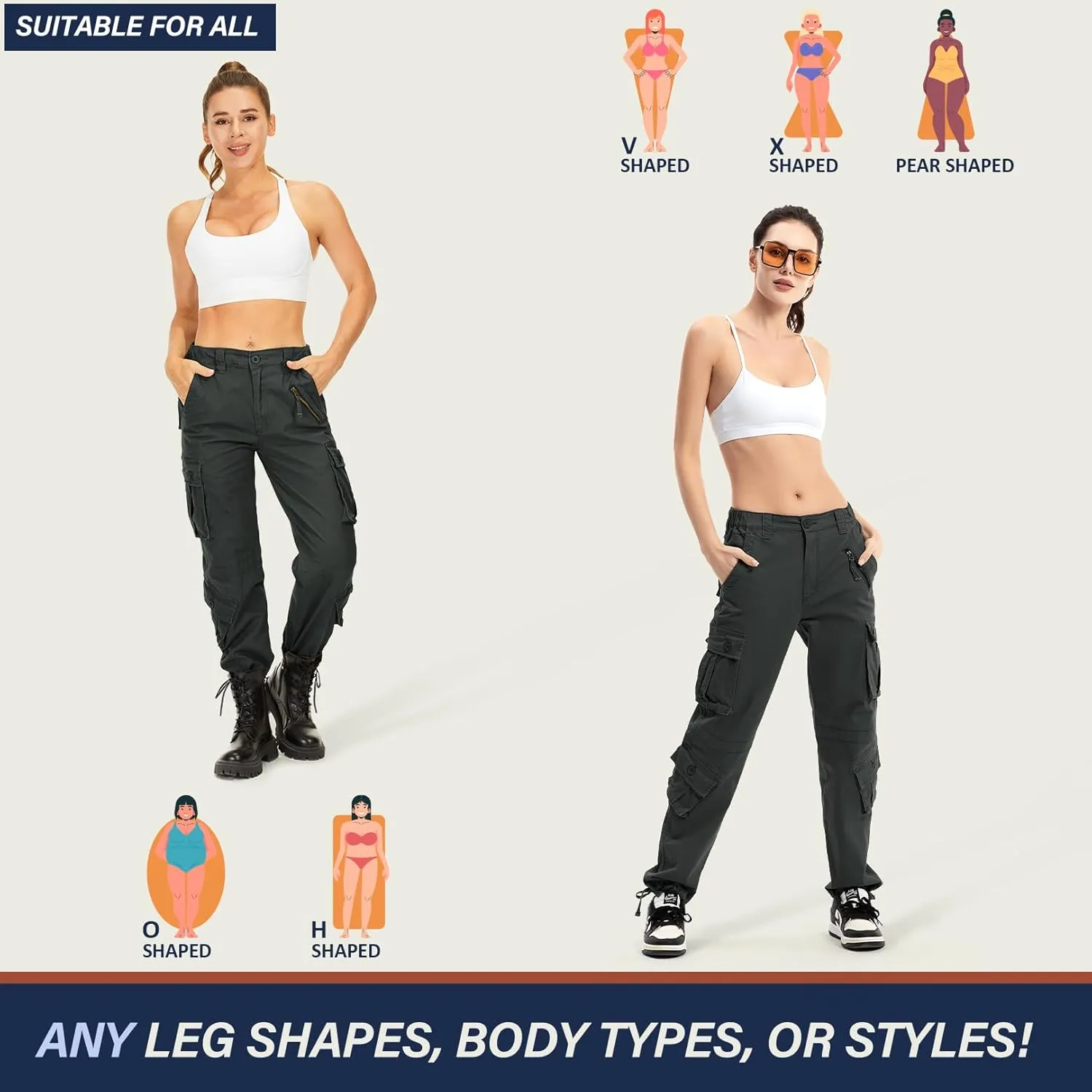 Alfiudad Womens Cargo Pants with Pockets, Women's Casual Military Army Hiking Combat Tactical Work Pants Trousers
