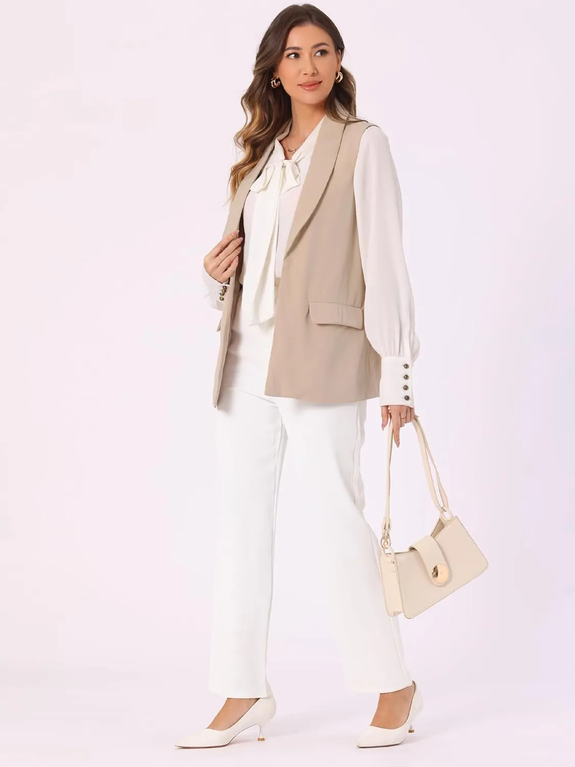Allegra K Women's Sleeveless Blazer Shawl Collar Open Front Work Office Suit Vest Jacket