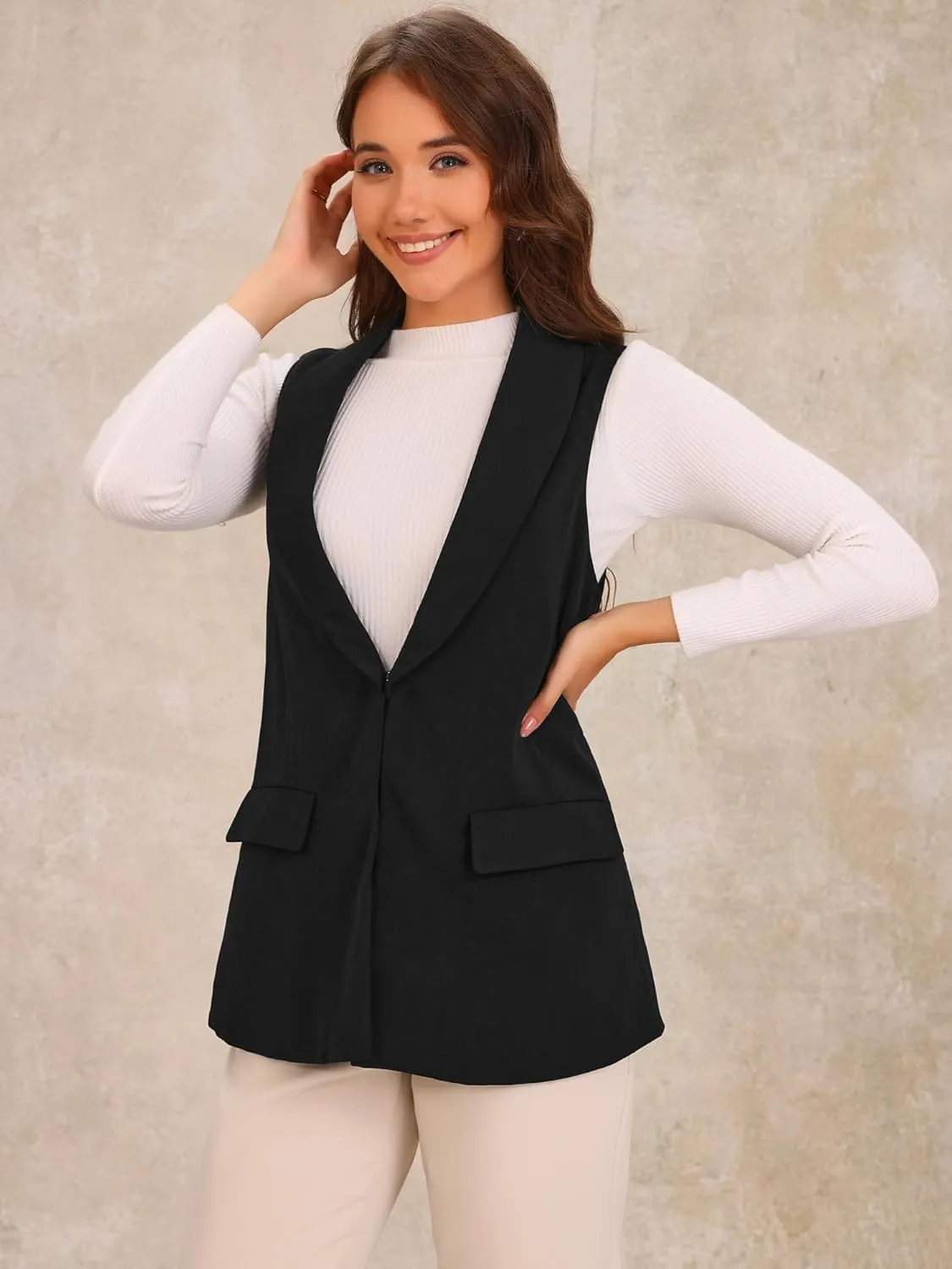 Allegra K Women's Sleeveless Blazer Shawl Collar Open Front Work Office Suit Vest Jacket