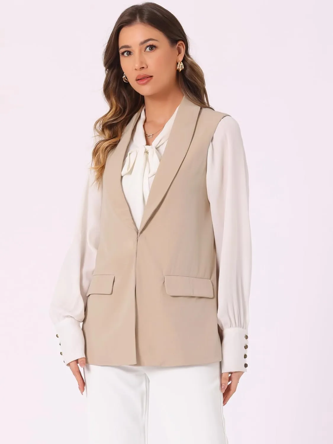 Allegra K Women's Sleeveless Blazer Shawl Collar Open Front Work Office Suit Vest Jacket