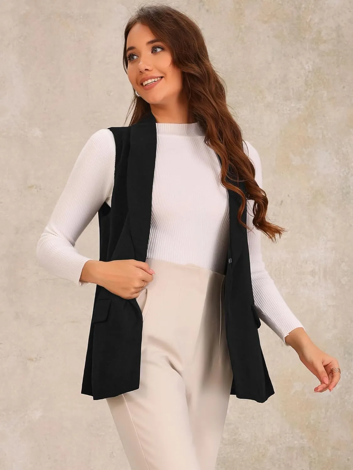 Allegra K Women's Sleeveless Blazer Shawl Collar Open Front Work Office Suit Vest Jacket