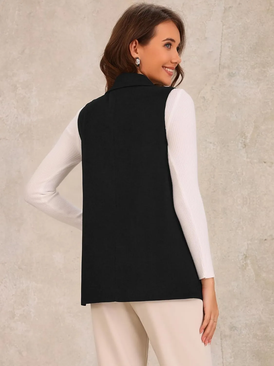 Allegra K Women's Sleeveless Blazer Shawl Collar Open Front Work Office Suit Vest Jacket
