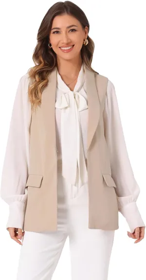 Allegra K Women's Sleeveless Blazer Shawl Collar Open Front Work Office Suit Vest Jacket