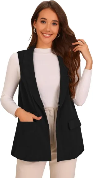 Allegra K Women's Sleeveless Blazer Shawl Collar Open Front Work Office Suit Vest Jacket