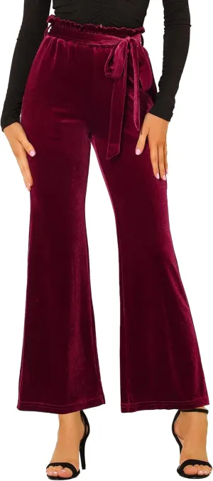 Allegra K Women's Velvet Pants Halloween Tie Waist Stretchy Wide Leg Pants with Pockets