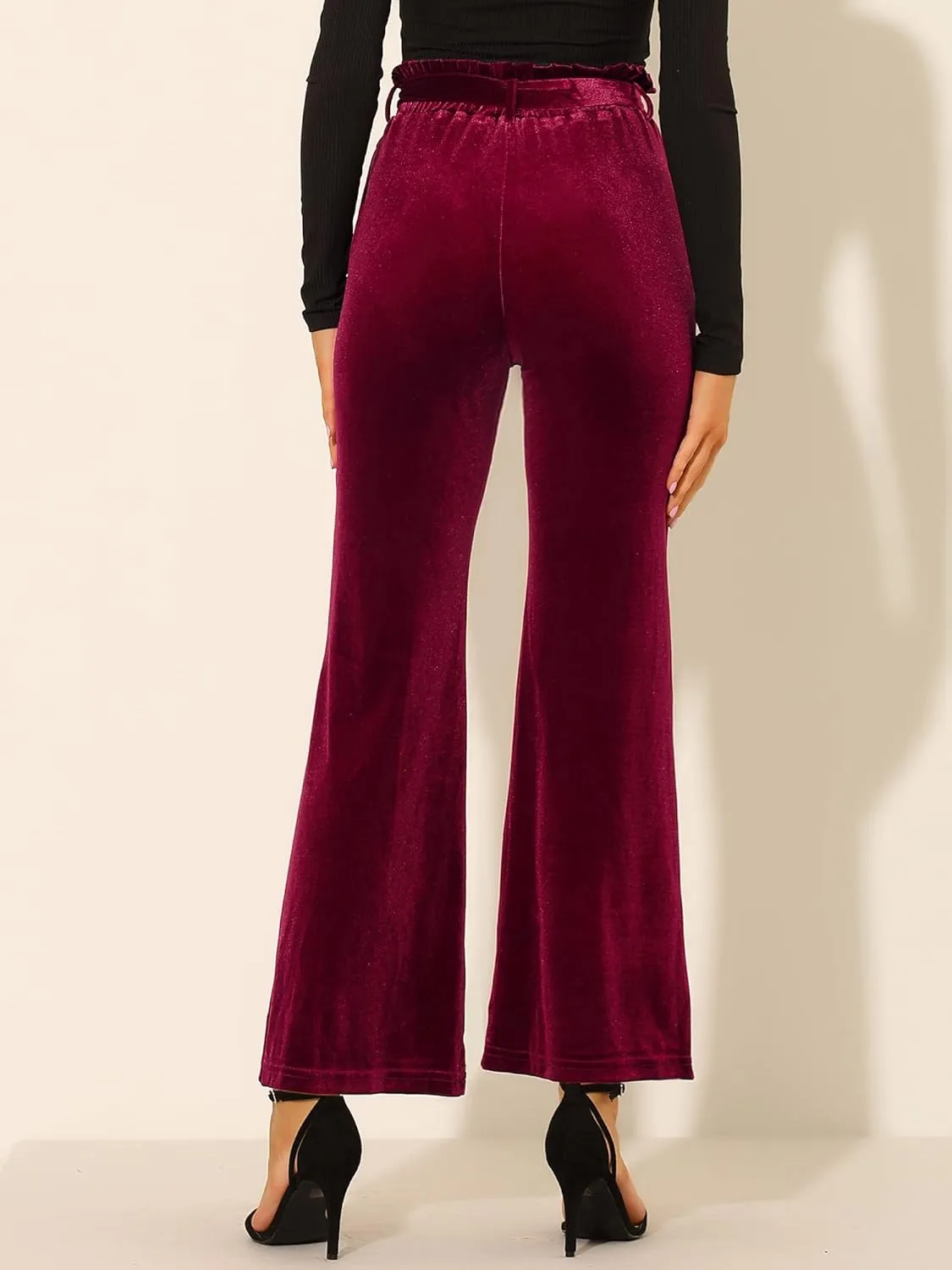 Allegra K Women's Velvet Pants Halloween Tie Waist Stretchy Wide Leg Pants with Pockets