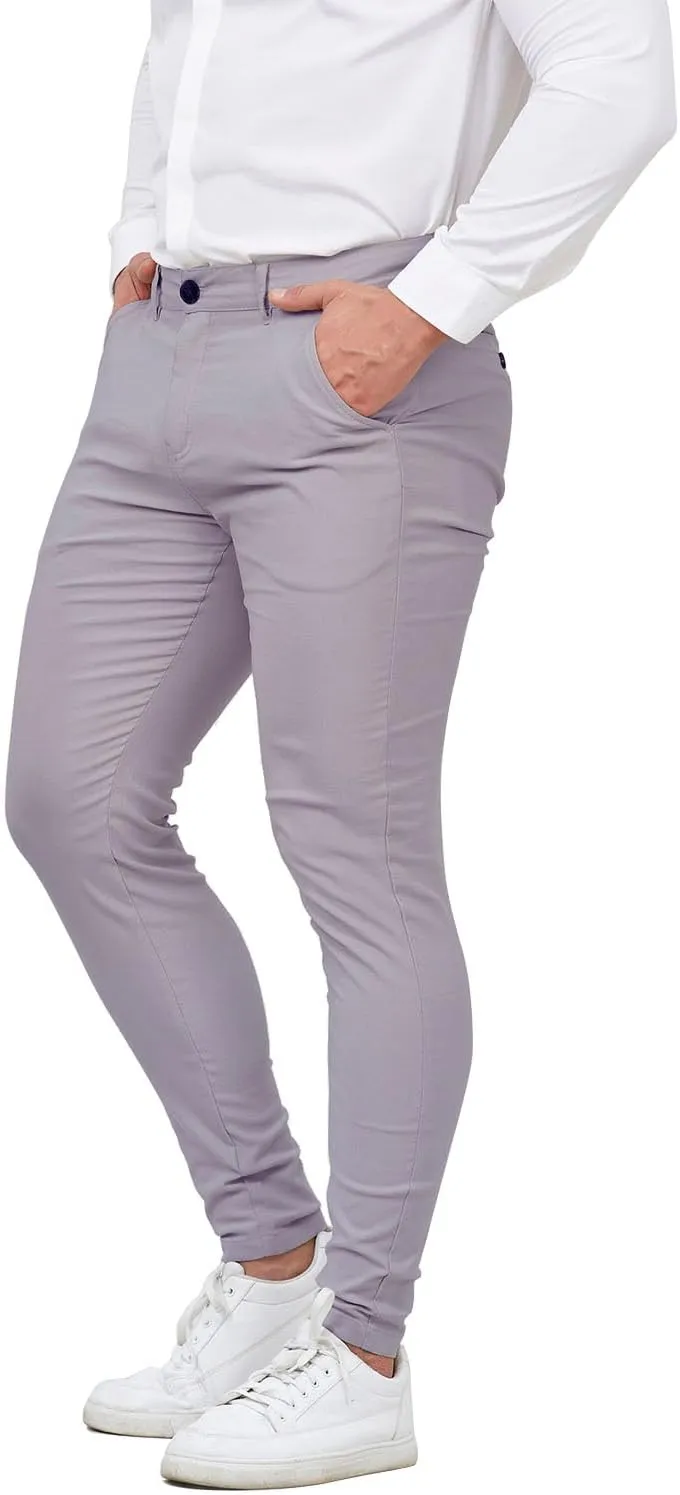 ALLELMS Mens Chinos Slim Fit Stretch Flat-Front Skinny Dress Pants