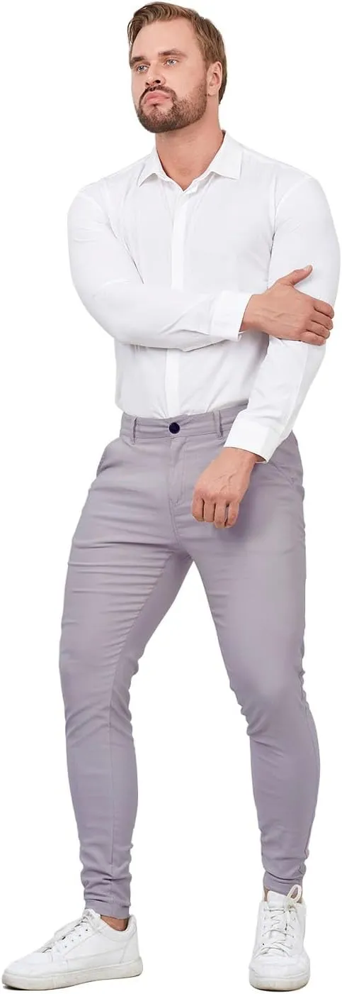 ALLELMS Mens Chinos Slim Fit Stretch Flat-Front Skinny Dress Pants