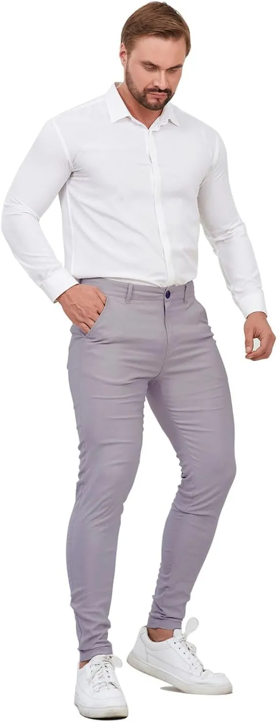 ALLELMS Mens Chinos Slim Fit Stretch Flat-Front Skinny Dress Pants