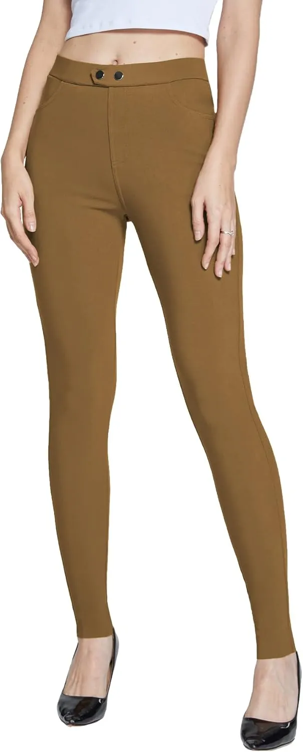 Amoy Women's Dress Jeggings Skinny Pants Stretchy Work Trousers Business Casual Leggings with Pockets Office