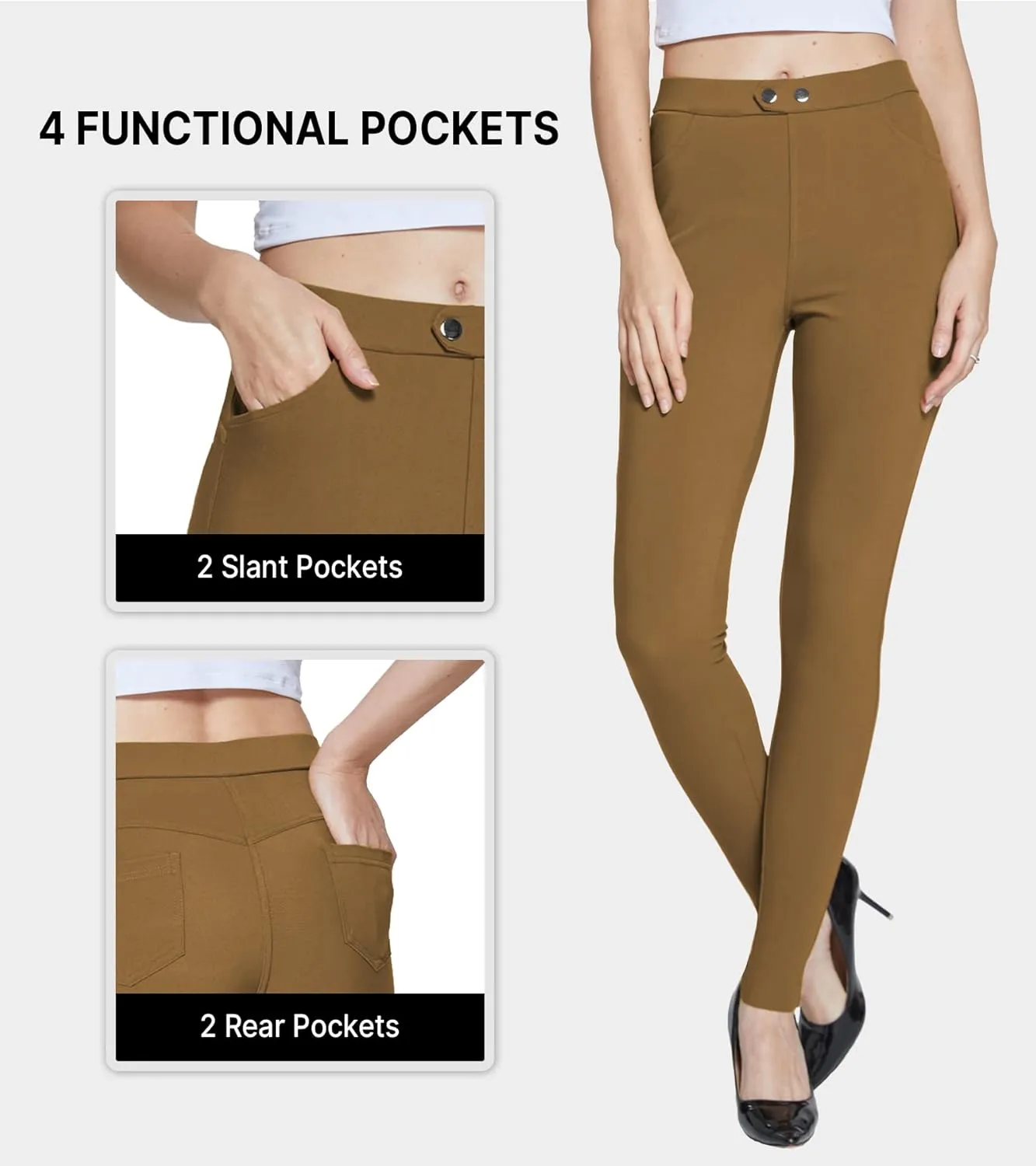 Amoy Women's Dress Jeggings Skinny Pants Stretchy Work Trousers Business Casual Leggings with Pockets Office