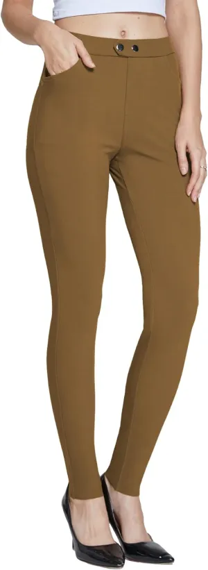 Amoy Women's Dress Jeggings Skinny Pants Stretchy Work Trousers Business Casual Leggings with Pockets Office