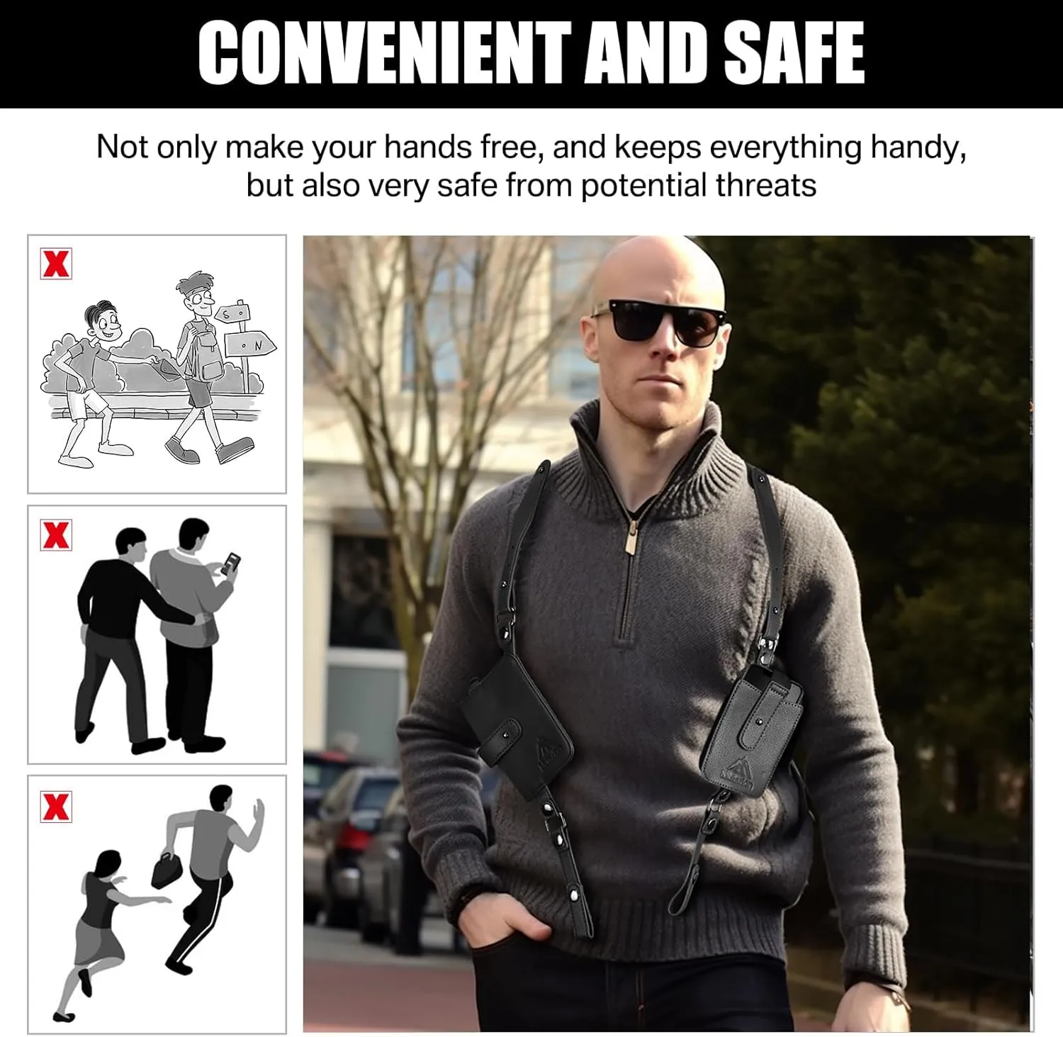 Anti-Theft Hidden Underarm Strap Wallet Phone Holster Bag Leisure PU Leather Shoulder Pouch Double Shoulder Pocket Sport Vest Outdoors (Black)