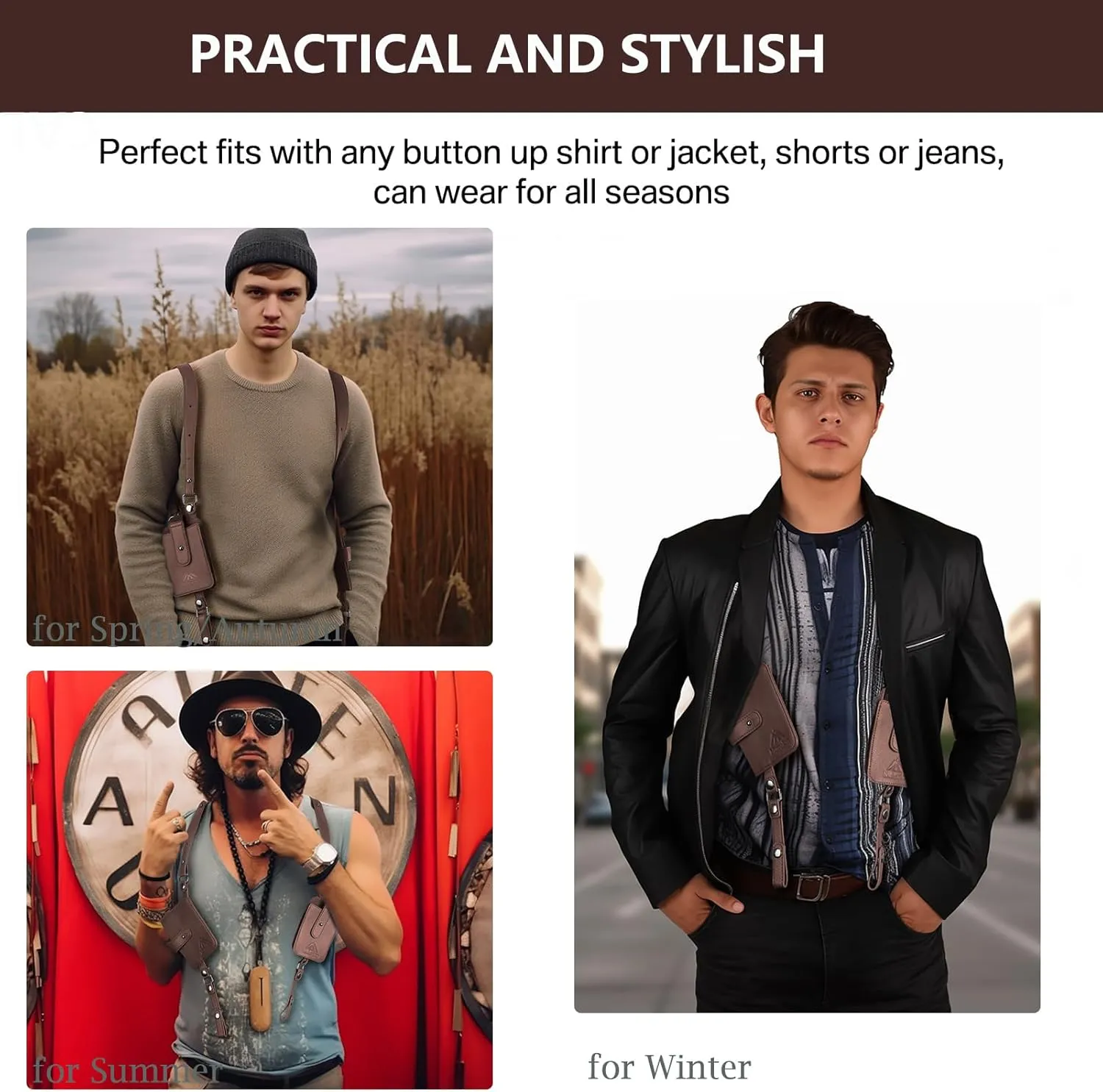 Anti-Theft Hidden Underarm Strap Wallet Phone Holster Bag Leisure PU Leather Shoulder Pouch Double Shoulder Pocket Sport Vest Outdoors (Coffee)