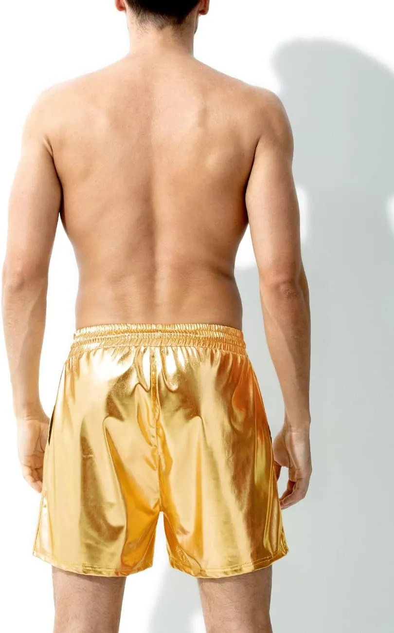 Arjen Kroos Mens Sexy Shorts Metallic Shiny Sparkly Hot Drawstring Short Pants with Pockets