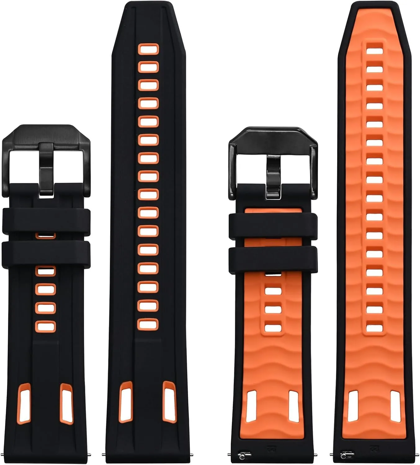 Ayadoo 24mm Bi-color Silicone Watch Band Quick Release Replacement Black & Orange Watch Strap with Black Stainless Steel Buckle