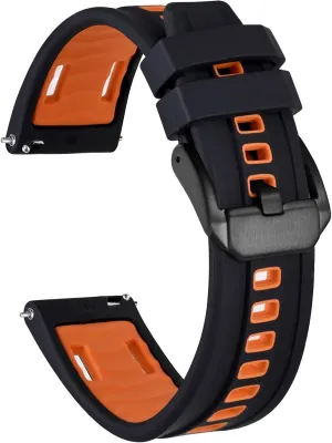 Ayadoo 24mm Bi-color Silicone Watch Band Quick Release Replacement Black & Orange Watch Strap with Black Stainless Steel Buckle
