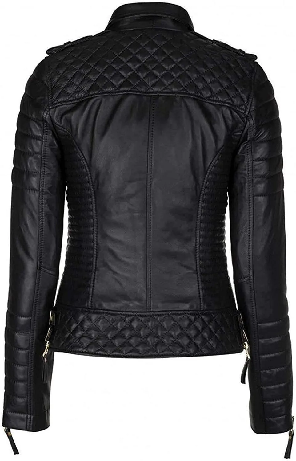 Azrah 100% Leather Jacket for Women - Collarless Deep Neck & Slim Fit - Moto, Bomber, Biker Winter Casual Wear