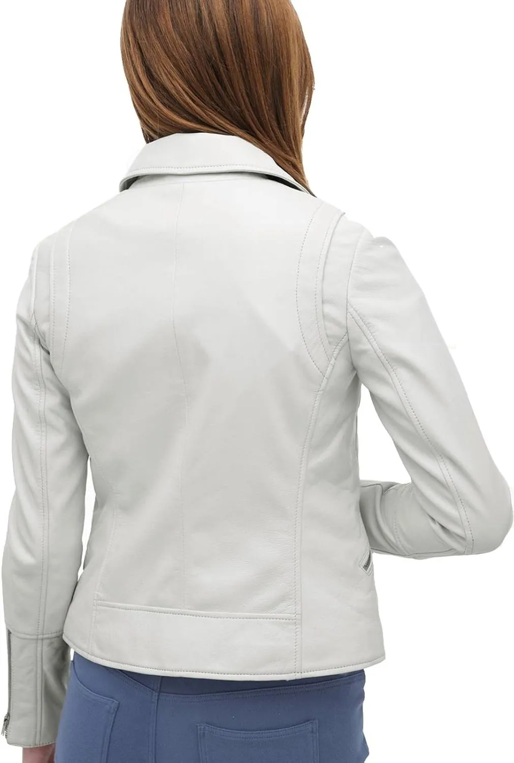 Azrah 100% Leather Jacket for Women - Collarless Deep Neck & Slim Fit - Moto, Bomber, Biker Winter Casual Wear