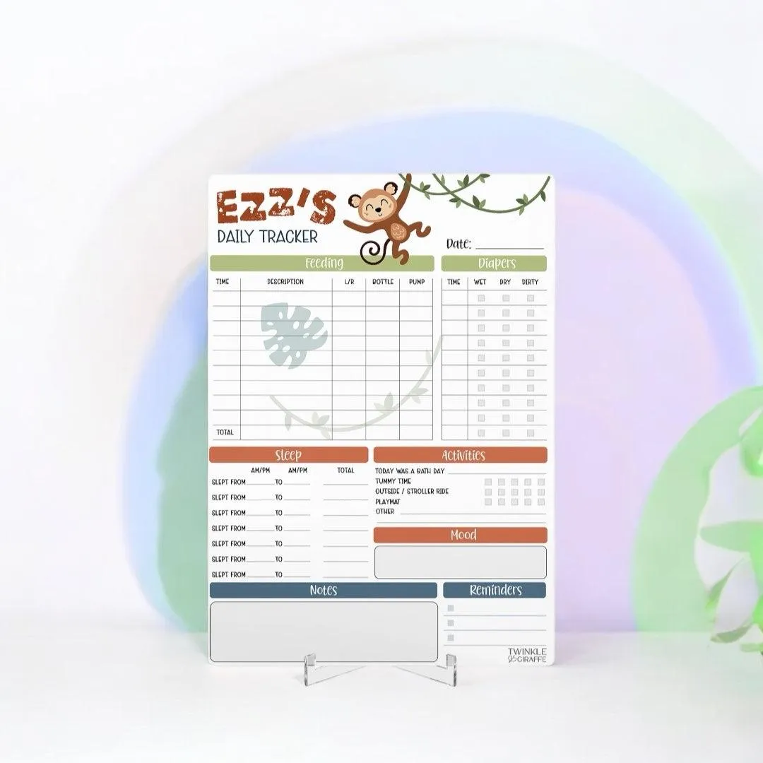 Baby Daily Tracker (Monkey) - Personalised Infant Care Chart