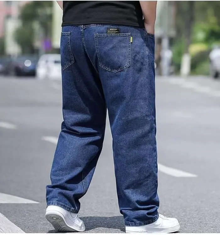 Baggy Jeans Men Relaxed Fit Straight Wide Leg Long Denim Pants Casual Work Hip Hop Jeans Trousers