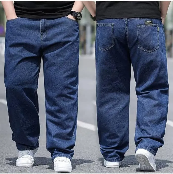 Baggy Jeans Men Relaxed Fit Straight Wide Leg Long Denim Pants Casual Work Hip Hop Jeans Trousers