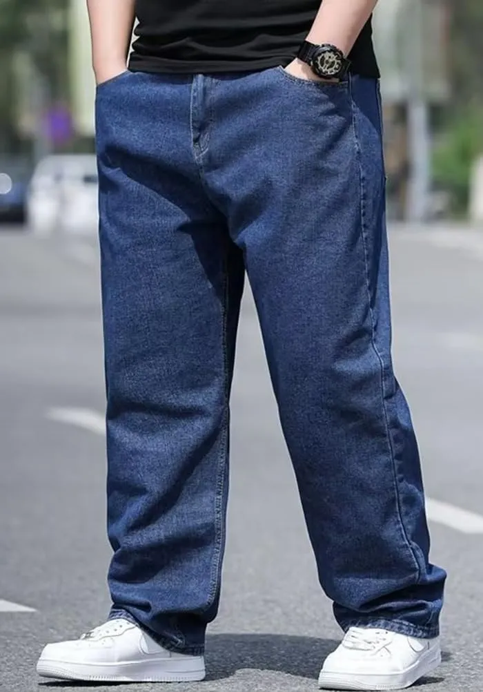 Baggy Jeans Men Relaxed Fit Straight Wide Leg Long Denim Pants Casual Work Hip Hop Jeans Trousers