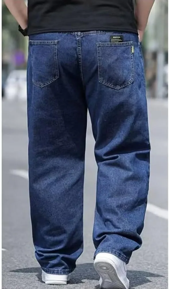 Baggy Jeans Men Relaxed Fit Straight Wide Leg Long Denim Pants Casual Work Hip Hop Jeans Trousers
