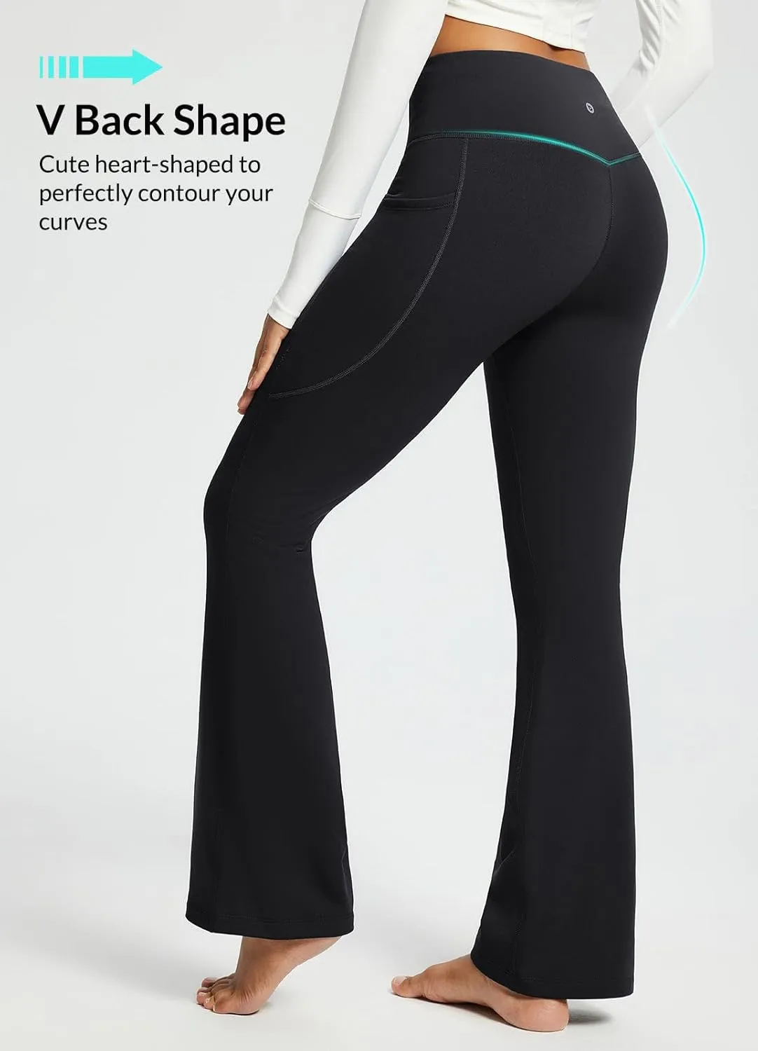baleaf Women's Fleece Lined Pants Water Resistant Winter Thermal Warm Flare Leggings Bell Bottom Yoga Pants with Pockets